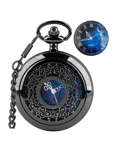 Reloj de bolsillo Tiong azul estrellado con cadena 4.5 cm