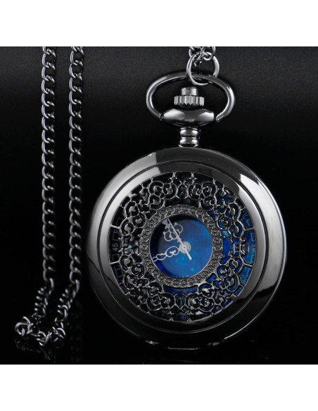 Reloj de bolsillo Tiong azul estrellado con cadena 4.5 cm