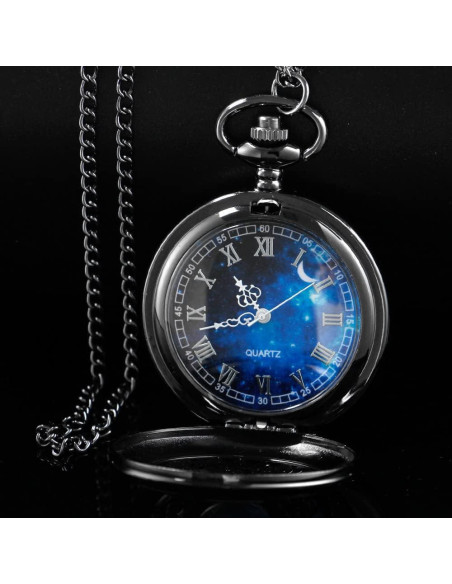 Reloj de bolsillo Tiong azul estrellado con cadena 4.5 cm