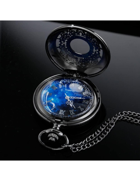 Reloj de bolsillo Tiong azul estrellado con cadena 4.5 cm