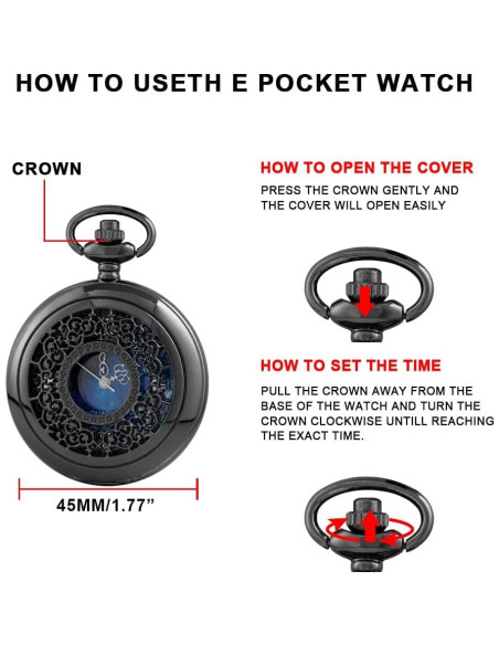 Reloj de bolsillo Tiong azul estrellado con cadena 4.5 cm