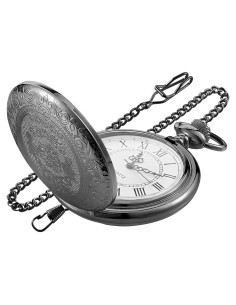 Reloj de bolsillo SwitchMe negro con flores y números romanos