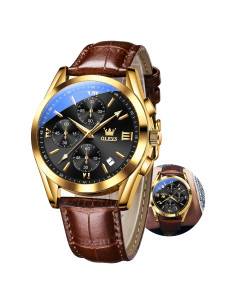 Reloj OLEVS de Cuero Marrón con Cronógrafo y Fecha