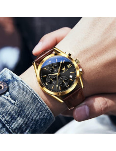 Reloj OLEVS de Cuero Marrón con Cronógrafo y Fecha 2