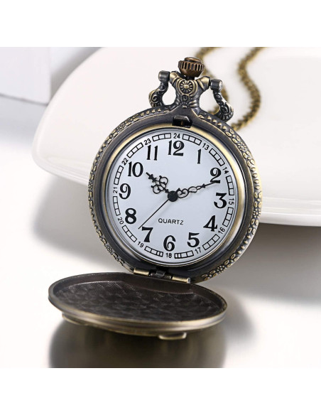 Reloj de bolsillo JewelryWe bronce steampunk con cadena 80 cm