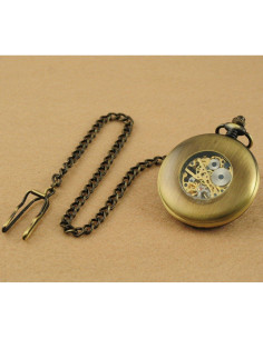 Reloj de bolsillo VIGOROSO mecánico vintage bronce con cadena 2