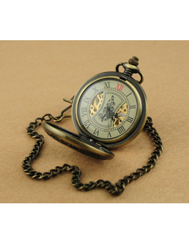 Reloj de bolsillo VIGOROSO mecánico vintage bronce con cadena