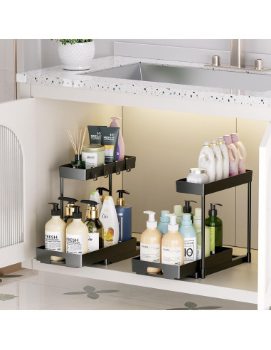 Organizador Bajo Fregadero Delamu 2 Niveles Negro 40x22x36 cm