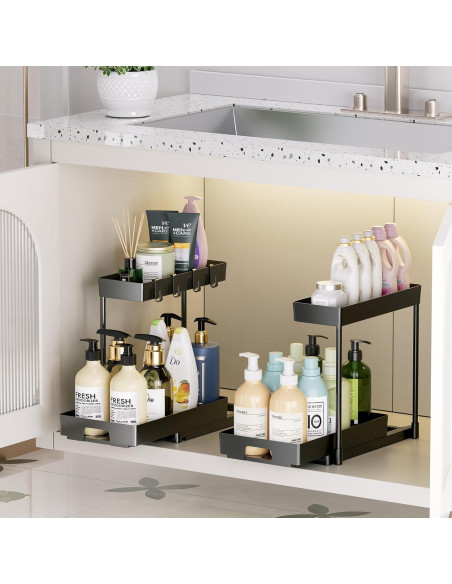 Organizador Bajo Fregadero Delamu 2 Niveles Negro 40x22x36 cm