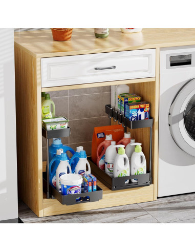 Organizador Bajo Fregadero Delamu 2 Niveles Negro 40x22x36 cm