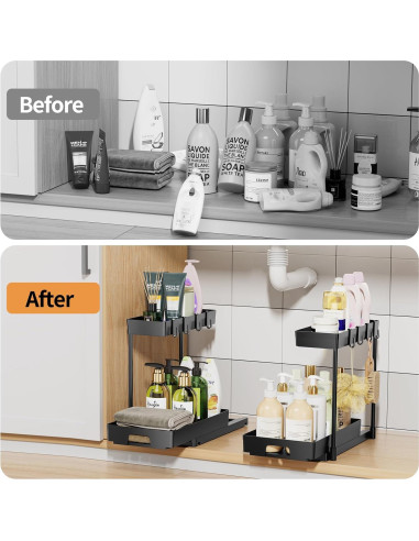 Organizador Bajo Fregadero Delamu 2 Niveles Negro 40x22x36 cm