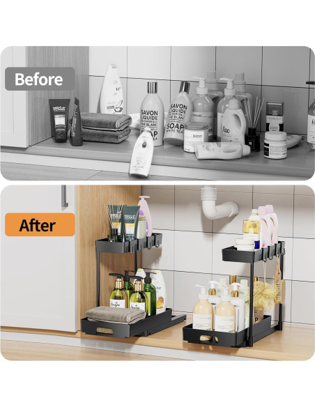 Organizador Bajo Fregadero Delamu 2 Niveles Negro 40x22x36 cm