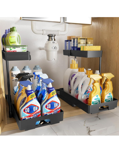 Organizador Bajo Fregadero Delamu 2 Niveles Negro 40x22x36 cm