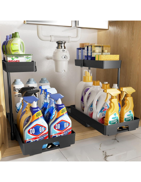 Organizador Bajo Fregadero Delamu 2 Niveles Negro 40x22x36 cm