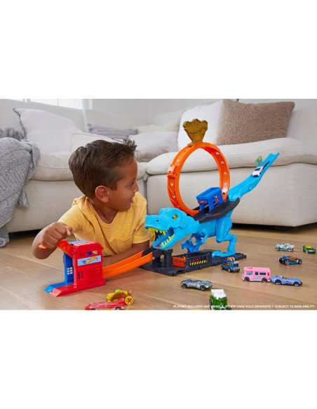 Juego de Pista Hot Wheels City T-Rex Chomp Down con Auto