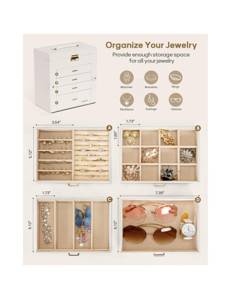 Caja de Joyería Homde Grande con Espejo y Cerradura