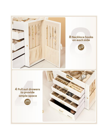 Caja de Joyería Homde Grande con Espejo y Cerradura