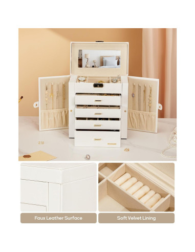 Caja de Joyería Homde Grande con Espejo y Cerradura