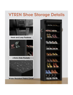 Estante para Zapatos VTRIN 10 Niveles Negro a Prueba de Polvo 2