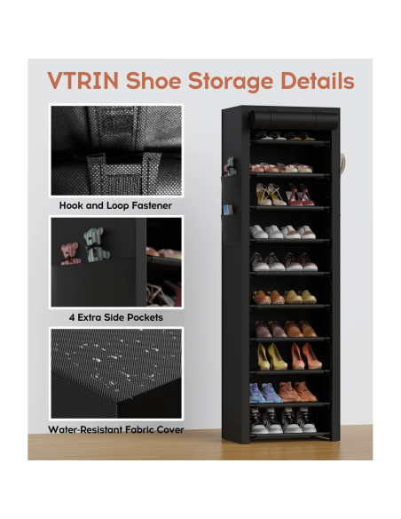 Estante para Zapatos VTRIN 10 Niveles Negro a Prueba de Polvo