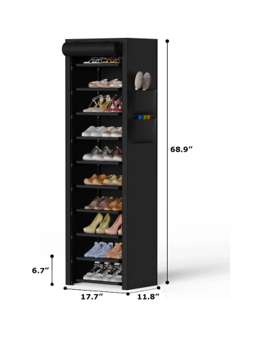 Estante para Zapatos VTRIN 10 Niveles Negro a Prueba de Polvo