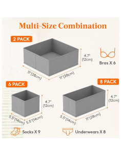 Organizador de Cajones Lifewit 16 Piezas Tela Gris 3 Tamaños 2