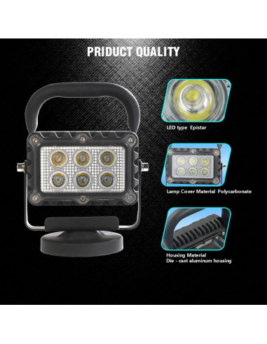 Luz de trabajo LED SMA 18W 2400 lúmenes portátil magnética