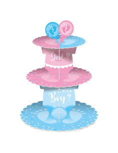 Soporte para Cupcakes Faccito 3 Niveles Baby Shower Azul/Rosa