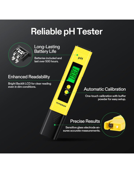 Kit Medidor de pH y TDS VIVOSUN 3 en 1, Precisión 0.01pH