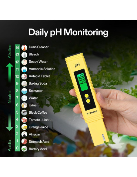 Kit Medidor de pH y TDS VIVOSUN 3 en 1, Precisión 0.01pH