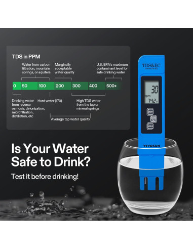 Kit Medidor de pH y TDS VIVOSUN 3 en 1, Precisión 0.01pH