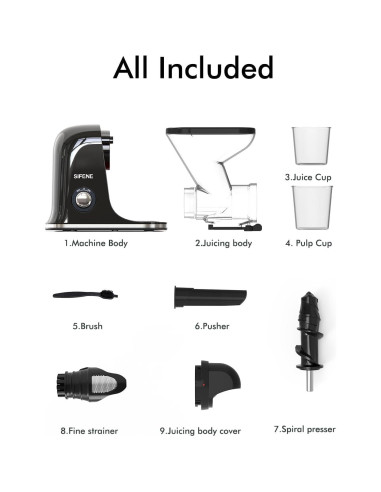 Exprimidor Lento SIFENE JS3304 280ml Negro Sin BPA