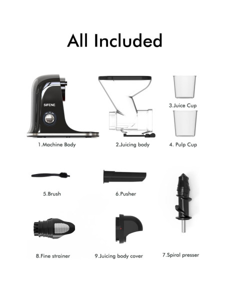 Exprimidor Lento SIFENE JS3304 280ml Negro Sin BPA