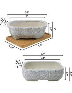 Maceta de Cerámica Craquelada Blanca MUZHI 14.7x10.7cm con Bandeja 2