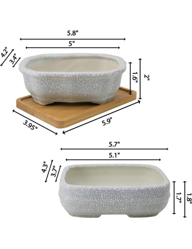 Maceta de Cerámica Craquelada Blanca MUZHI 14.7x10.7cm con Bandeja