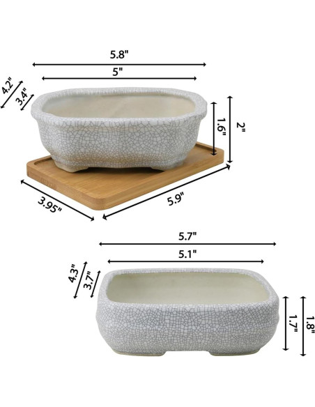 Maceta de Cerámica Craquelada Blanca MUZHI 14.7x10.7cm con Bandeja