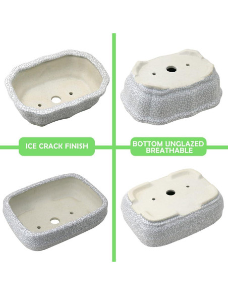 Maceta de Cerámica Craquelada Blanca MUZHI 14.7x10.7cm con Bandeja