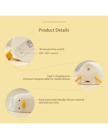 Lámpara de Noche Pato LED MUID, Silicona Dimmable 10.4cm
