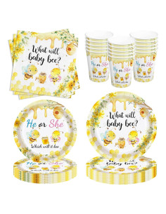 Juego de Vajilla de Revelación de Género Abeja AURORAPARTY 24 invitados