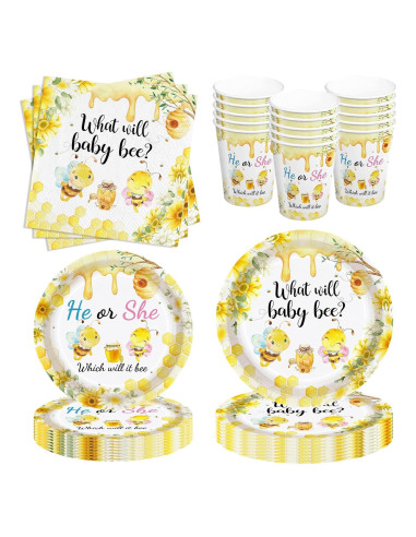 Juego de Vajilla de Revelación de Género Abeja AURORAPARTY 24 invitados