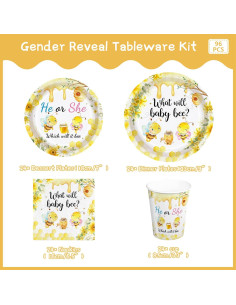Juego de Vajilla de Revelación de Género Abeja AURORAPARTY 24 invitados 2