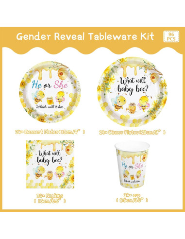 Juego de Vajilla de Revelación de Género Abeja AURORAPARTY 24 invitados