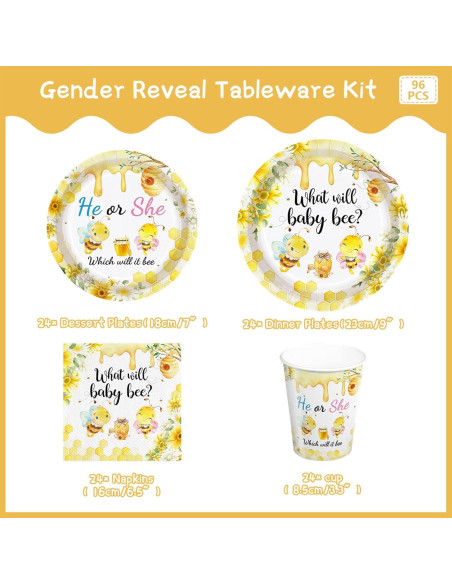 Juego de Vajilla de Revelación de Género Abeja AURORAPARTY 24 invitados