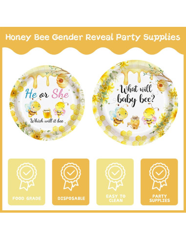 Juego de Vajilla de Revelación de Género Abeja AURORAPARTY 24 invitados