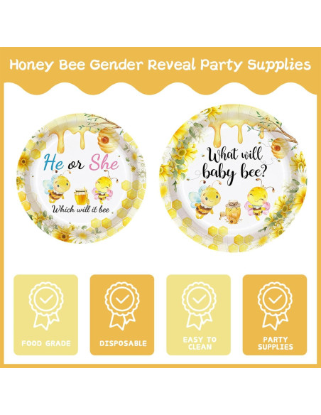 Juego de Vajilla de Revelación de Género Abeja AURORAPARTY 24 invitados