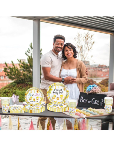 Juego de Vajilla de Revelación de Género Abeja AURORAPARTY 24 invitados