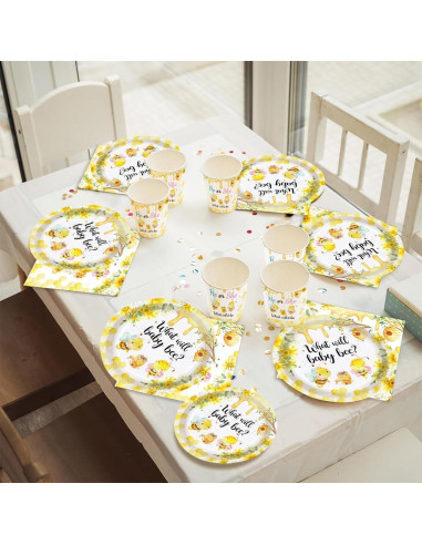 Juego de Vajilla de Revelación de Género Abeja AURORAPARTY 24 invitados