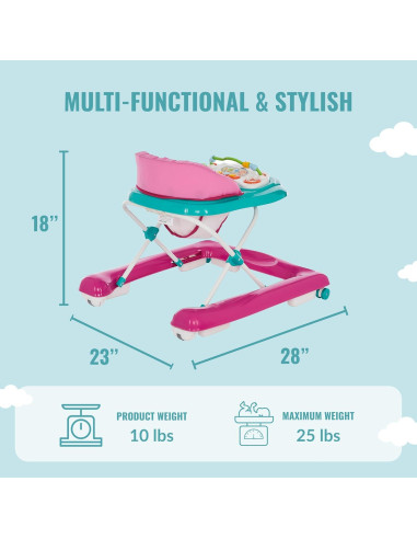 Andador 2-en-1 Dream On Me Ava Teal Pink Ajustable