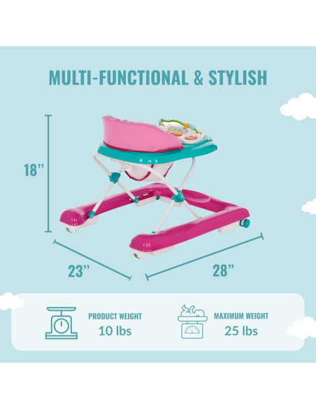 Andador 2-en-1 Dream On Me Ava Teal Pink Ajustable