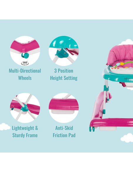 Andador 2-en-1 Dream On Me Ava Teal Pink Ajustable